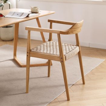 Esszimmerstuhl SW007/SW008 (Packung, 1 St), FSC®Eichenholzrahmen mit Sitzfläche aus Papierseil, einfache Montage - Eiche natur-hell